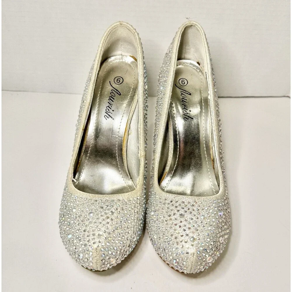Flourish Cinderella AB Crystal Rhinestone Pumps Size 6 Silver Bridal Wedding